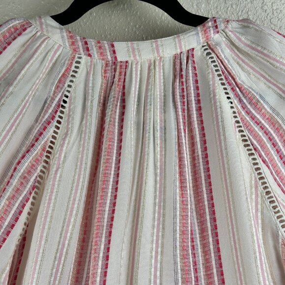 Allison New York Womens Striped Long Bell Sleeve Boho Top Tassels Crochet Artzy - Picture 9 of 16